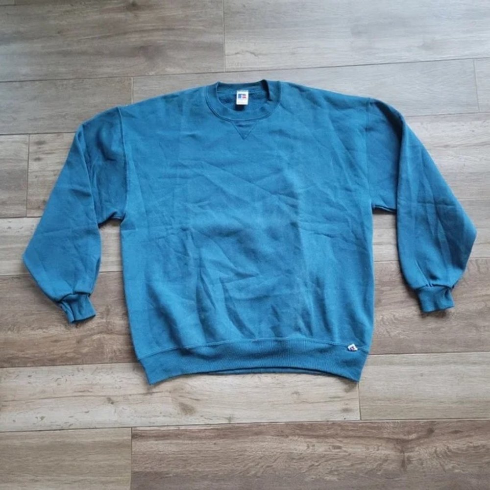 Vintage 90s Russell Teal Sweatshirt Men's XL Made in USA 50/50